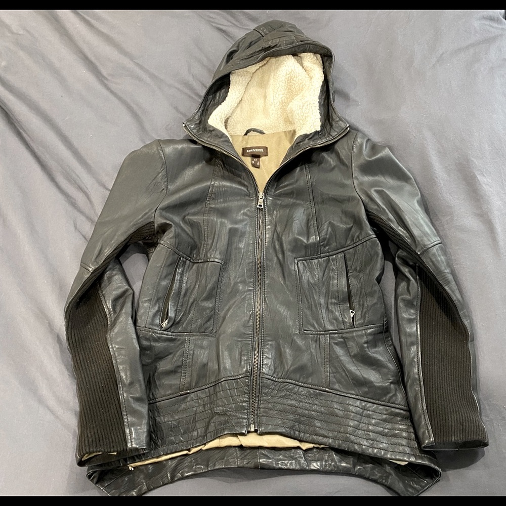 SOLD - Danier Hooded Leather Jacket